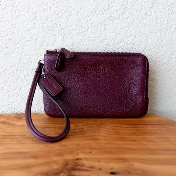 Coach Burgundy Leather Wristlet - Picture 1 of 14